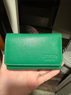 Green Leather Wallet with Embossed Logo